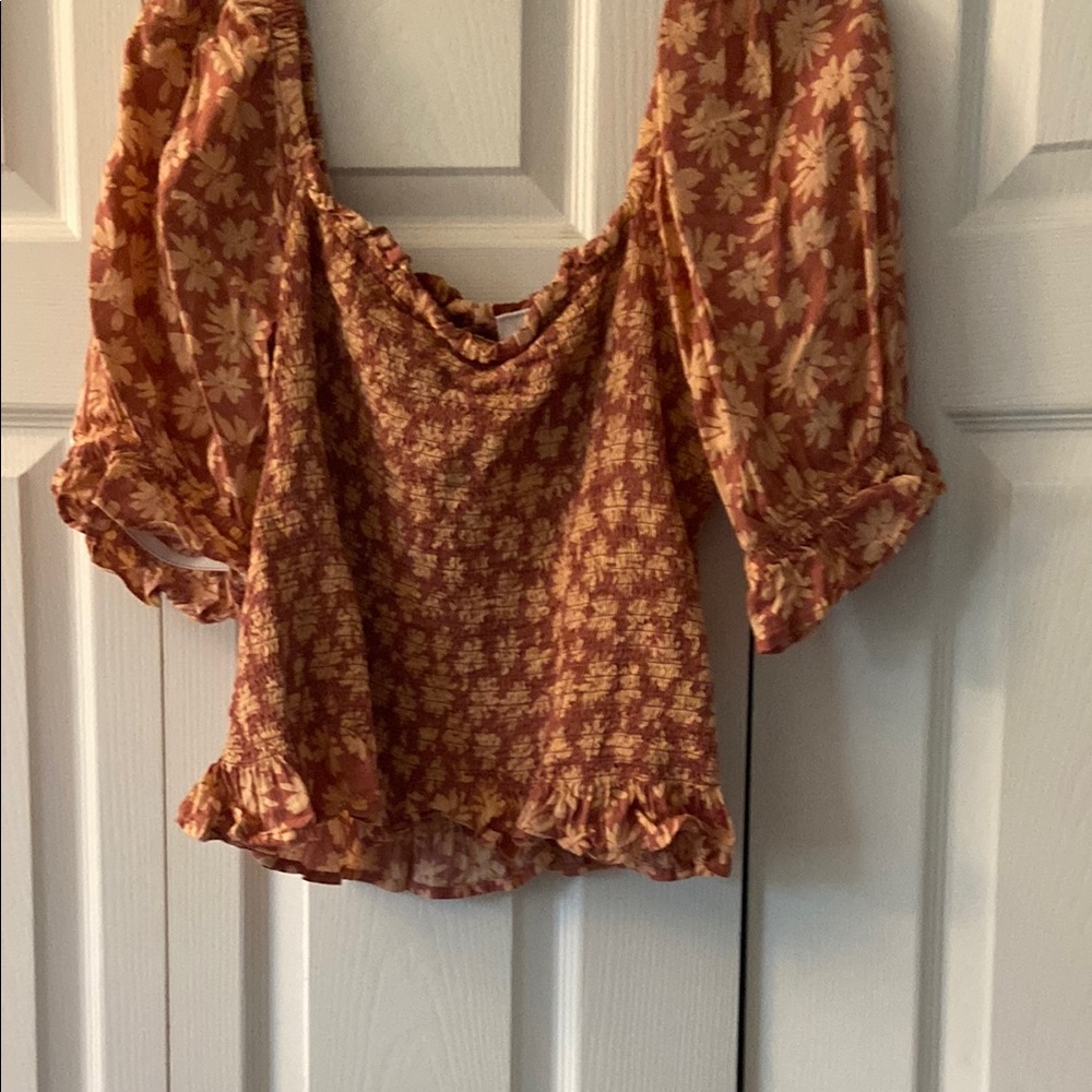 GAP Orange Puff Sleeve Crop Blouse